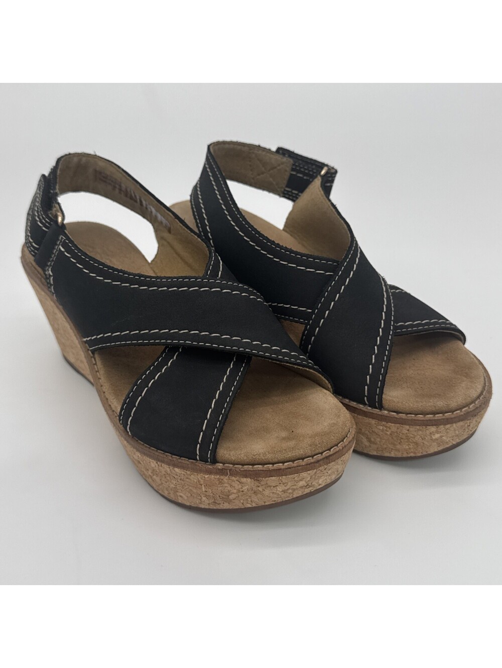 Clarks Aisley Tulip Wedge Sandals Black Size 5.5 M 3 In. Wedge Adjustable Strap
